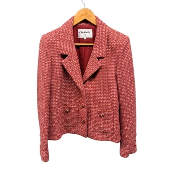 Chanel 2017 Tweed Jacket Womens FR 40 US 8 Red Pink Wool Silk Blend Blazer - Picture 1 of 15